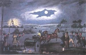 Mytton tossed onto the back of his wheeler horse while driving tandem drunk, and over a sunken fence.